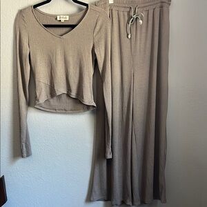 Beige Ribbed Two-Piece Set